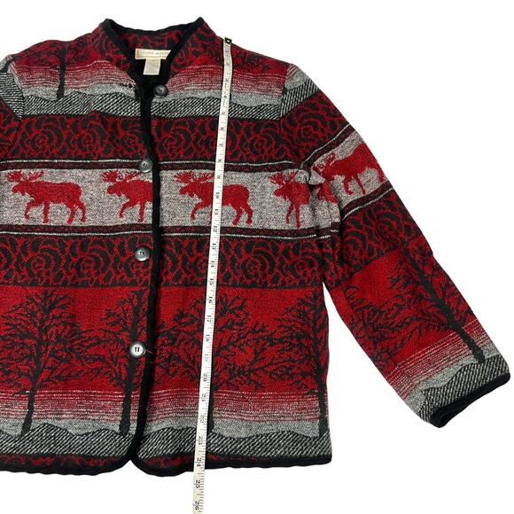 Studio Works Woven Jacket Button Front Elk Moose Fair Isle Cardigan Women's M - Picture 5 of 9